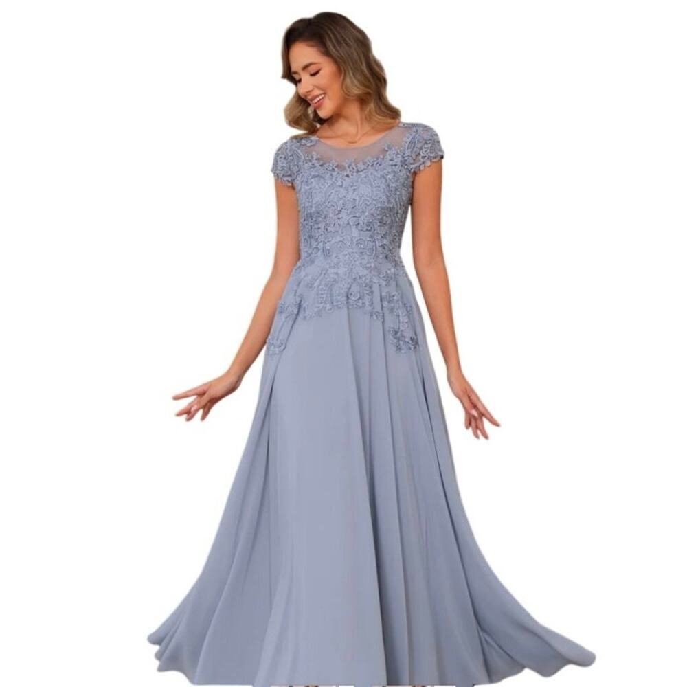 Lavetir BRYN 22461900 A-Line Princess Scoop Short Sleeves Chiffon Dress MOB sz16 - Picture 4 of 11
